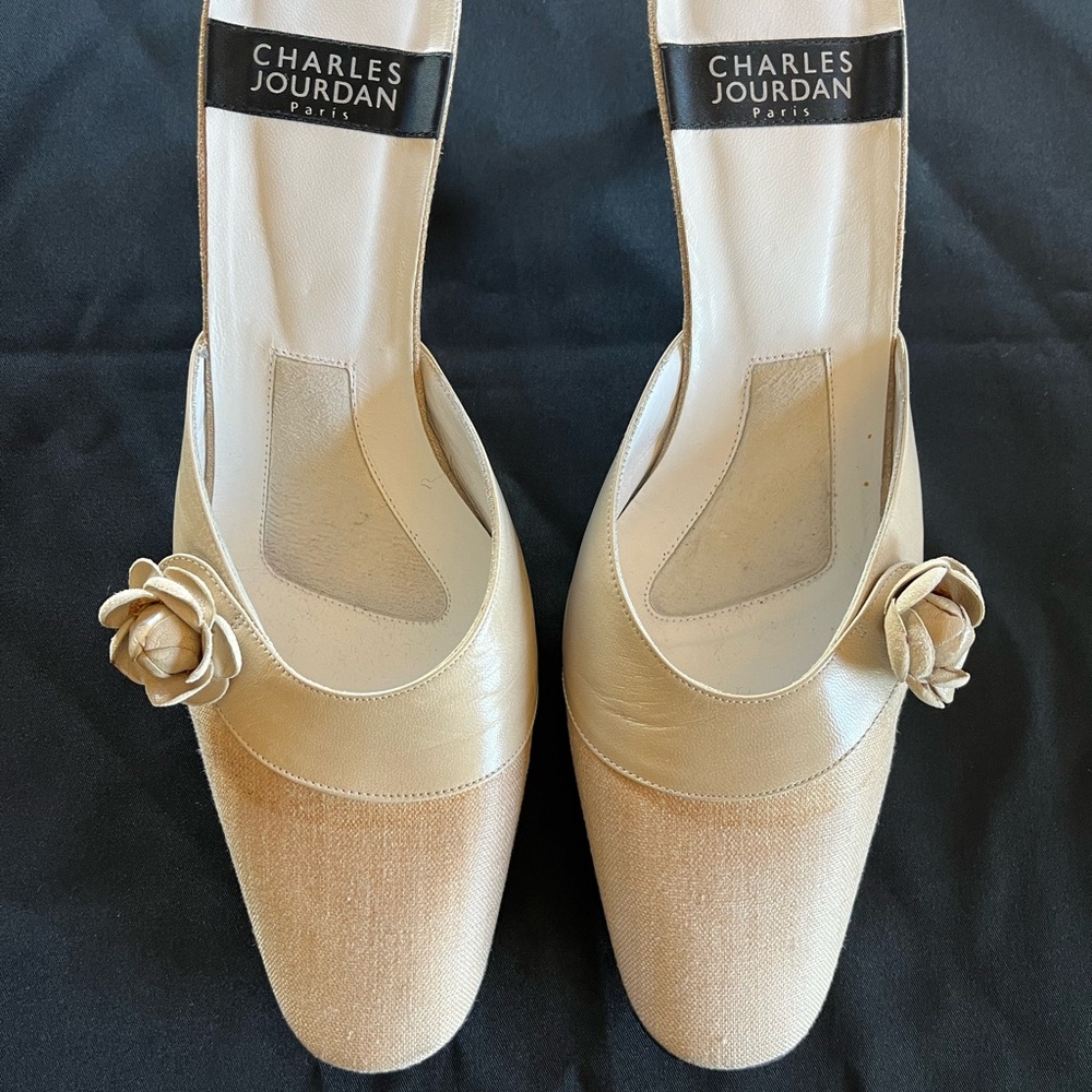 Charles Jourdan Tan and Cream Heels